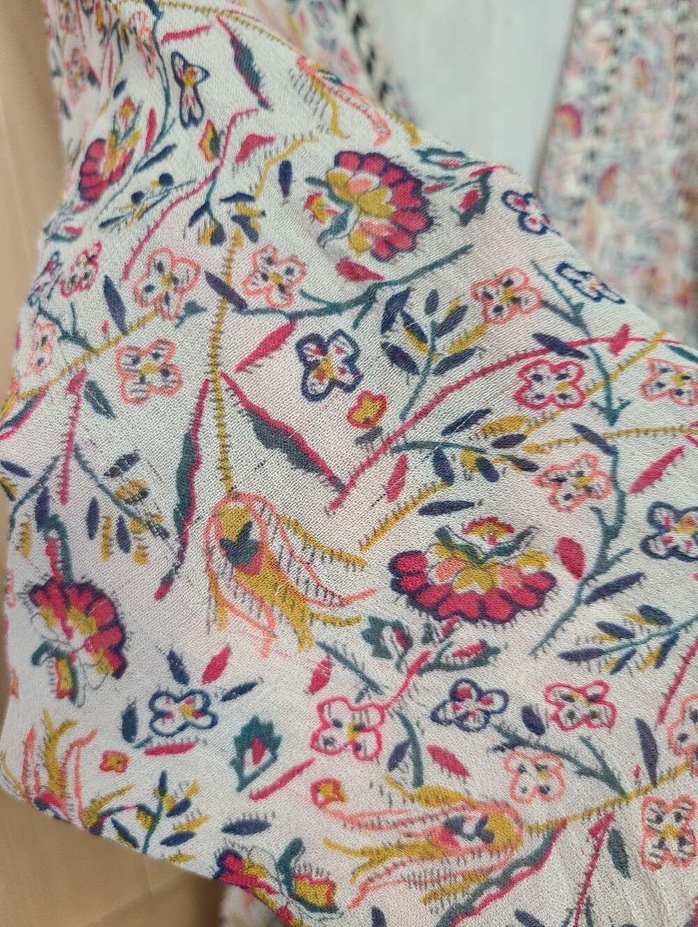 Bohemian Cream Floral Maxi Dress with V-Neck - Picture 3 of 8